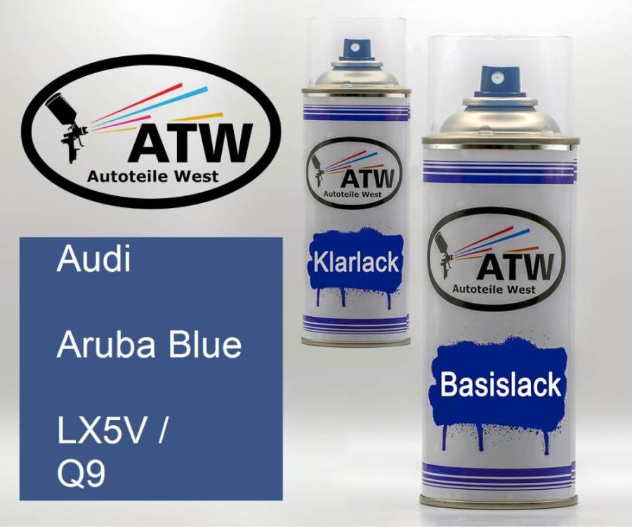 Audi, Aruba Blue, LX5V / Q9: 400ml Sprühdose + 400ml Klarlack - Set, von ATW Autoteile West.